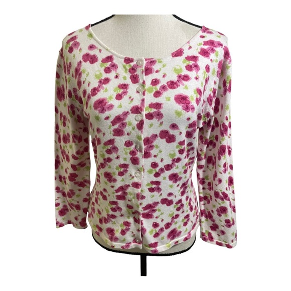 Nicole miller womens button down cardigan. Floral. Size medium silk blend - Picture 2 of 11